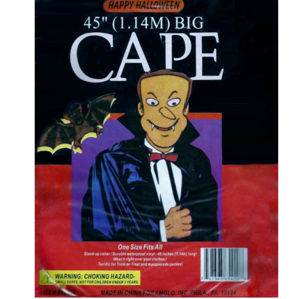Happy Halloween Big Black Vinyl Cape - Vampire, Magician Costume Accessory 45 in